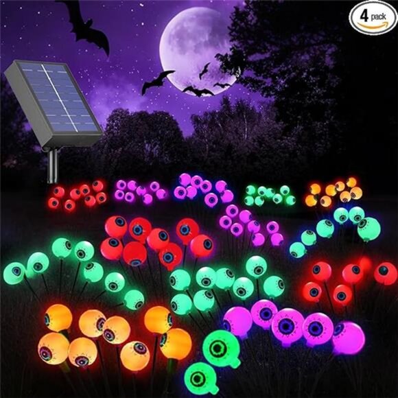 Halloween Solar Eyeball Lights Outdoor Waterproof 4 Pack 32 LED Scary Spooky - Picture 7 of 7